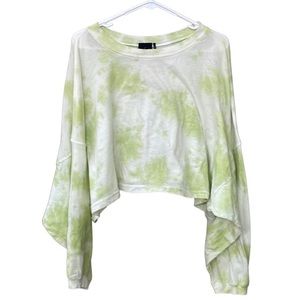Urban Outfitters White & Green Tie Dye Cropped Long Sleeve Size Medium